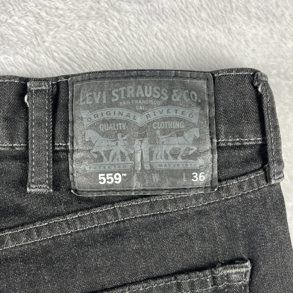 Levis 559 Relaxed Mens Size 38x36 Straight Leg Denim Dark Wash Black Jeans